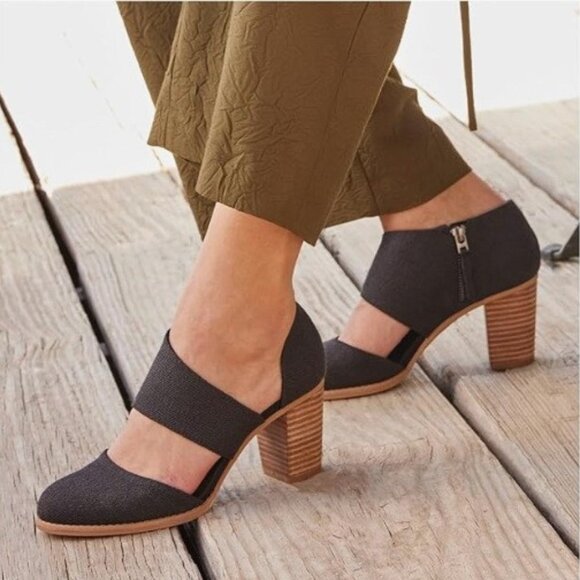 NEW NWT TOMS Milan Closed Toe Heels w/ Zipper Foam Insole Womens Black Size 12 - Picture 1 of 7